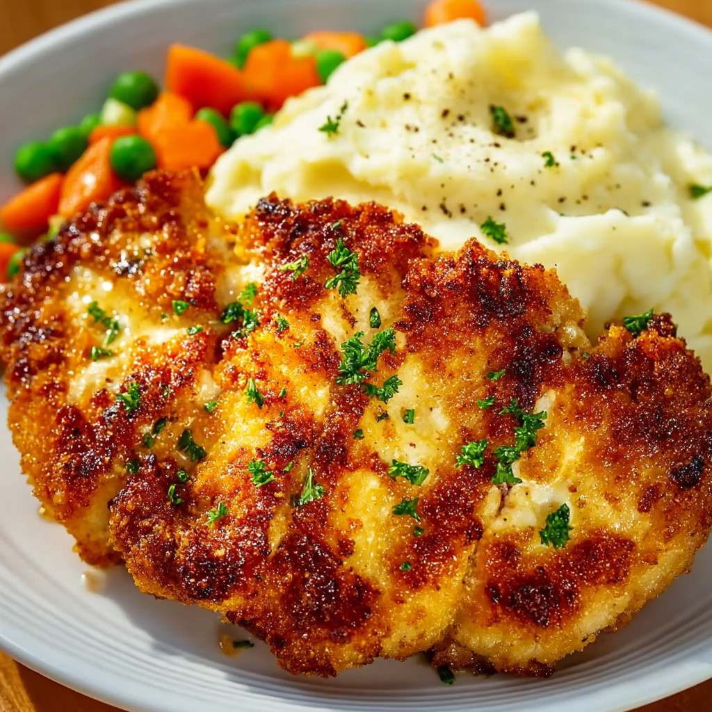 A plate of food with chicken and potatoes.