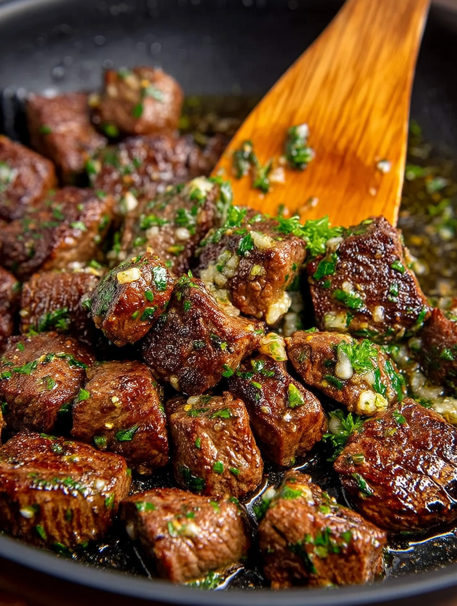 A wooden spoon is in a bowl of meat.