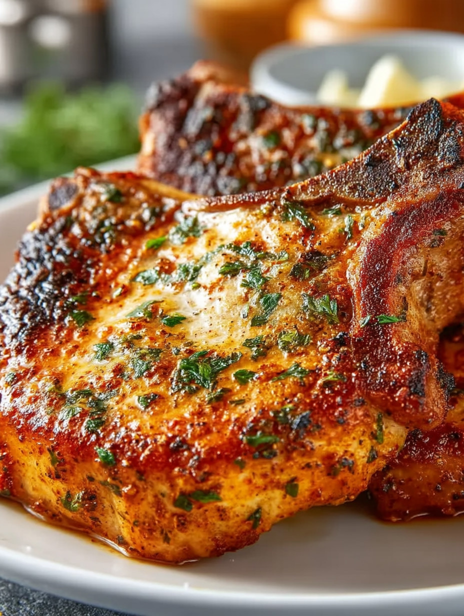 A plate of meat with herbs on it.