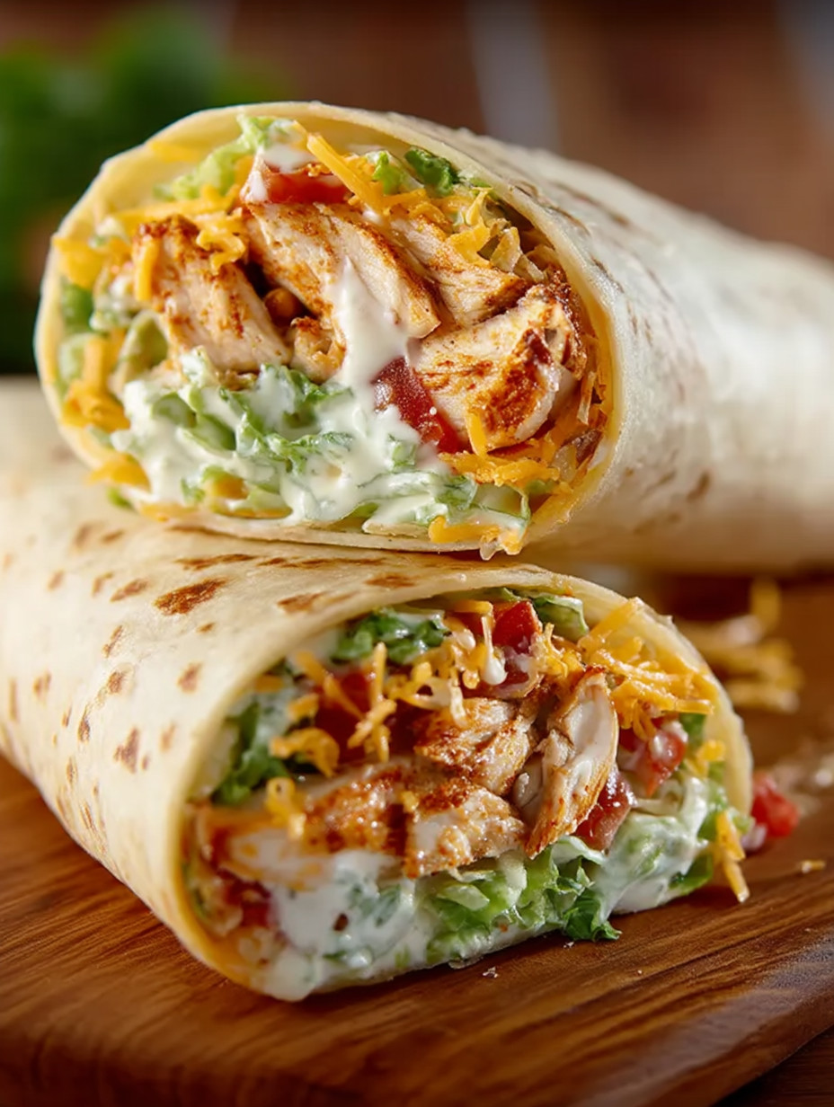 A chicken burrito with lettuce and cheese.