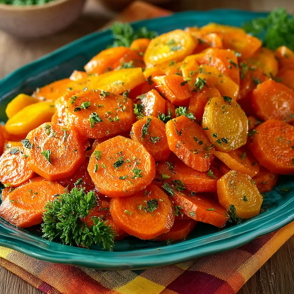 A plate of carrots with parsley on top.