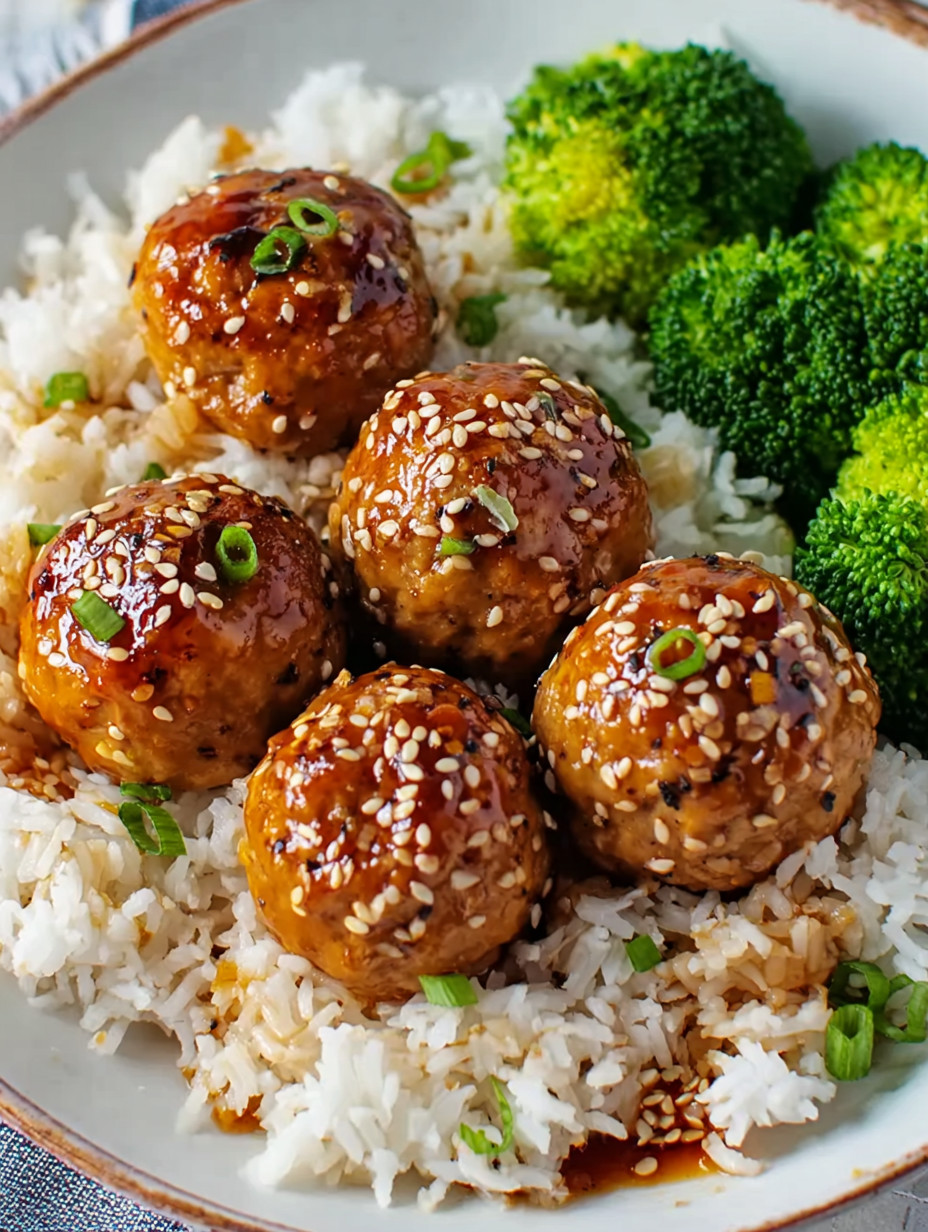 A plate of food with meatballs and broccoli.