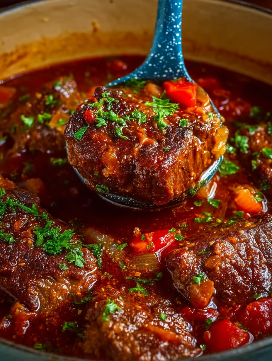 A fork is in a bowl of stew.