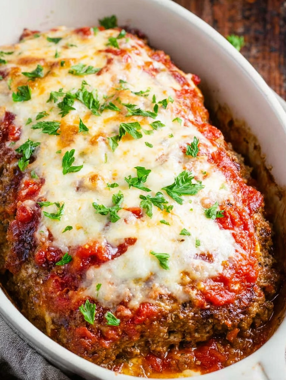 A dish of lasagna with cheese and herbs.