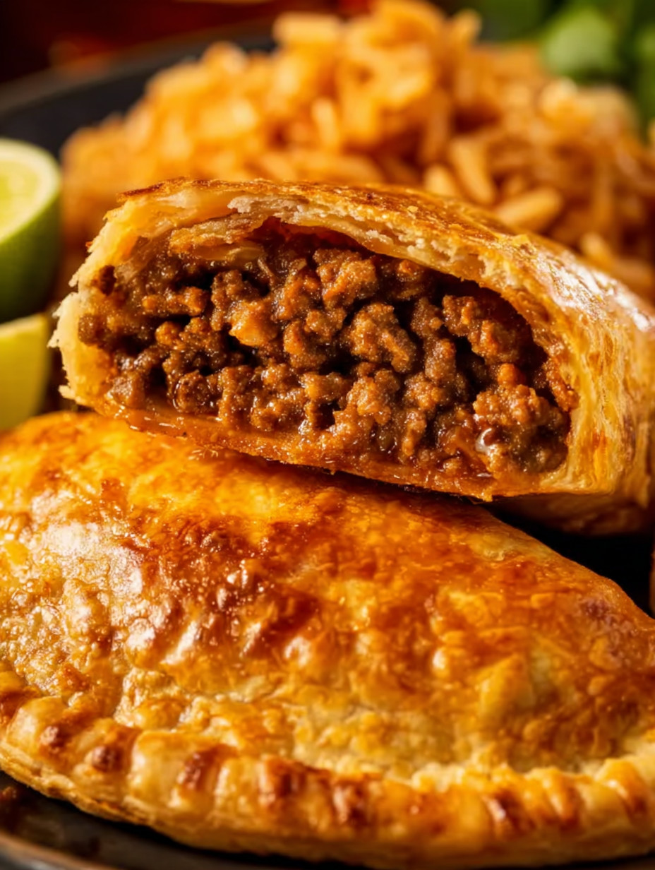 A pastry with meat in it.