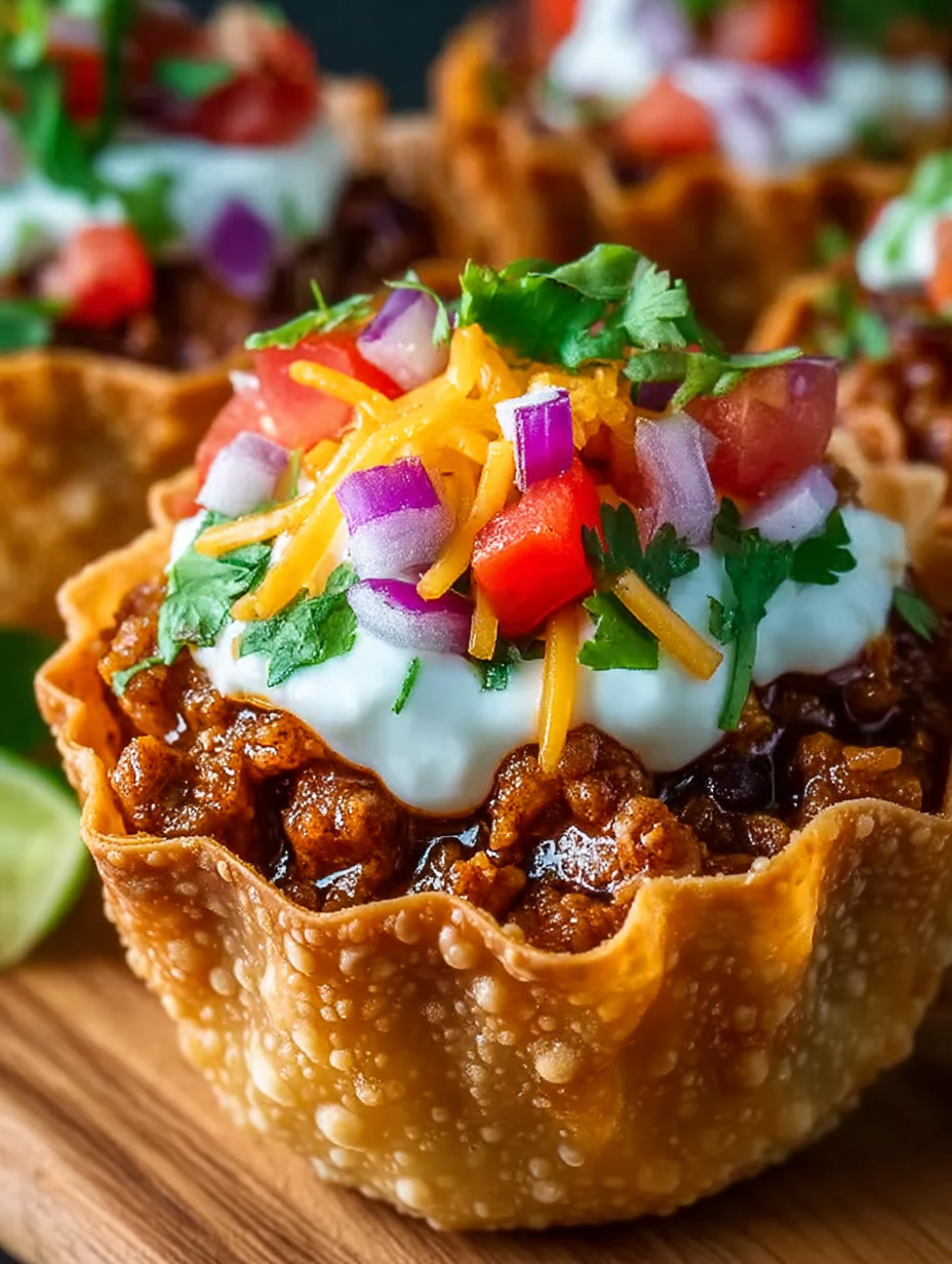 A chili dog in a tortilla bowl.