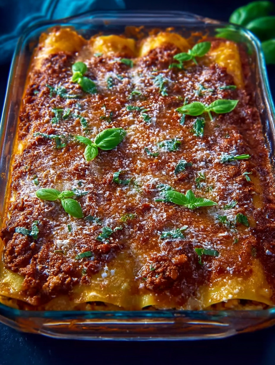 A dish with meat and herbs in a glass dish.