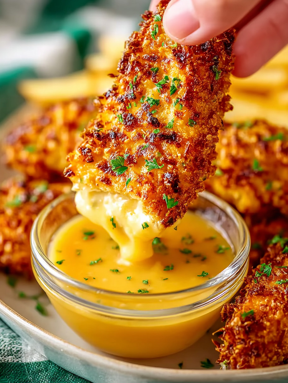 A person is dipping a piece of food into a bowl of sauce.