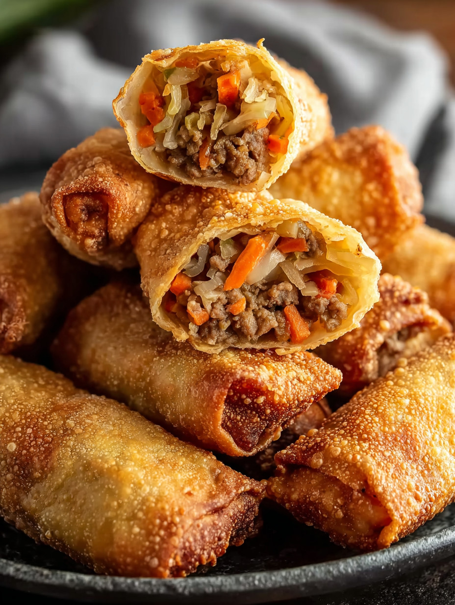 A stack of dumplings with meat and vegetables.