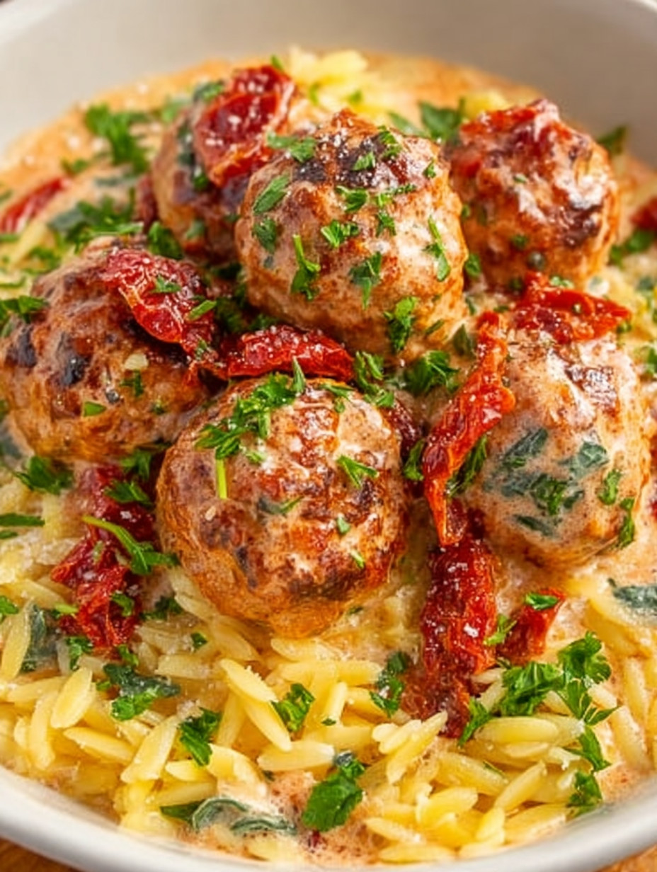 A plate of food with meatballs and sauce.