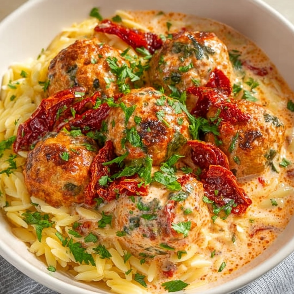 A bowl of pasta with meatballs and sauce.