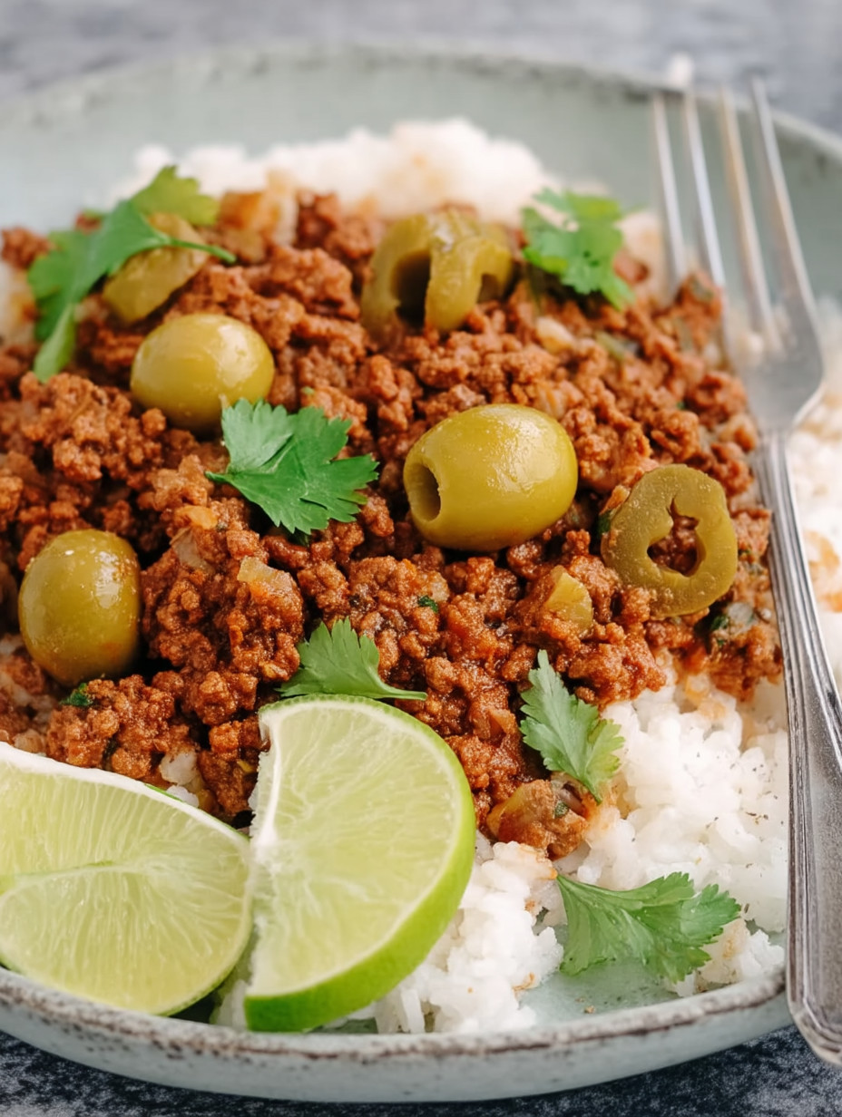 A plate of food with rice and meat.