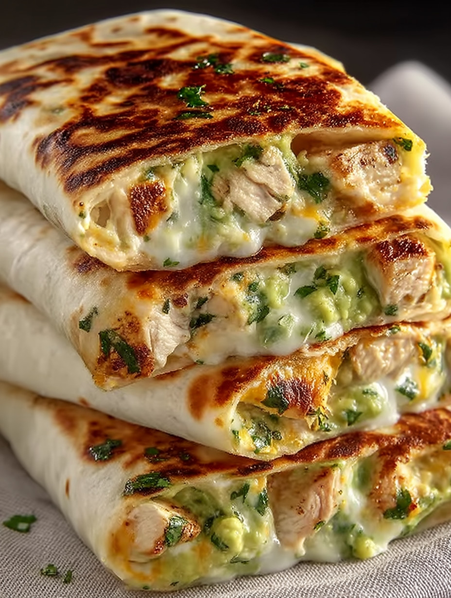 A stack of chicken and cheese burritos.
