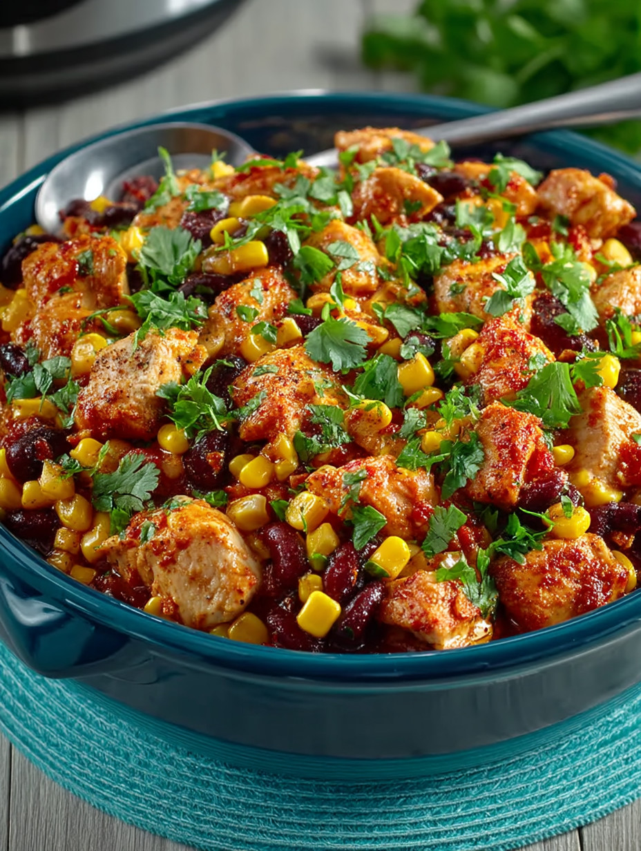 A bowl of chicken and vegetables.