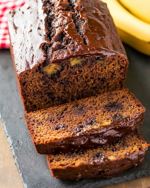 A slice of moist banana bread.