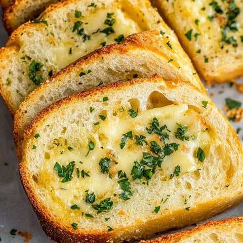 A slice of garlic bread with cheese and herbs.