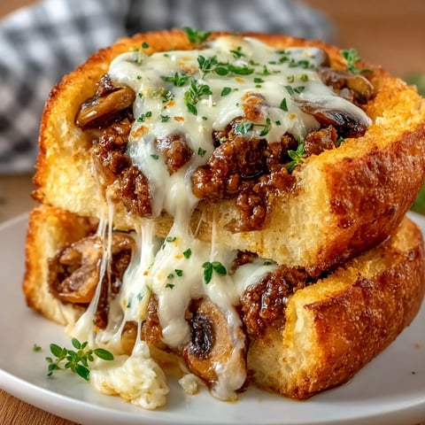 A plate of food with mushrooms and cheese.